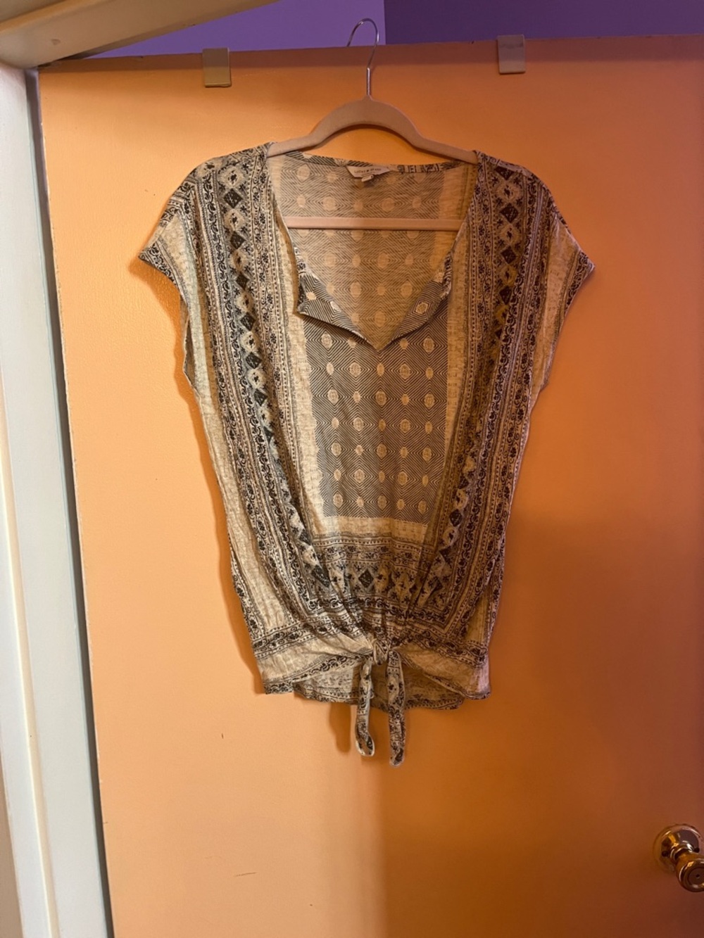 Lucky Brand Neutral Floral-Print Tie-Front Blouse